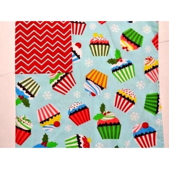 Pantry Apron Cupcakes on Blue Snowflakes Red Chevron Pocket Straps Cotton Gift - Picture 3 of 3